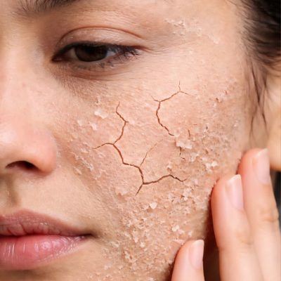 پوست خشک و دهیدراته با نمایان شدن خشکی و ترک های سطحی پوست